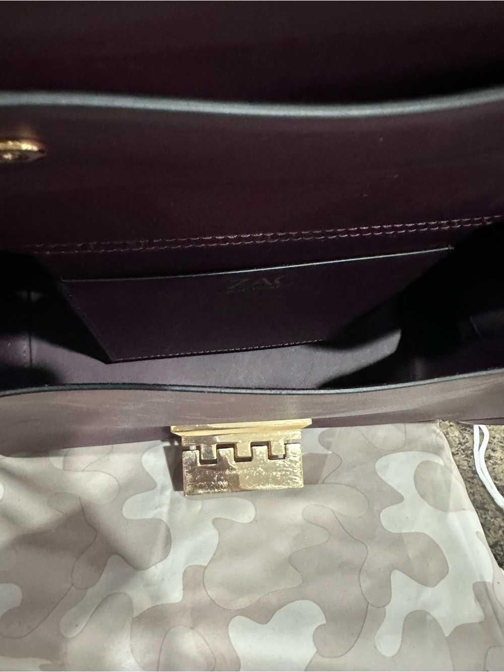 Zac Posen Plum Structured Top-Handle Satchel with Gold Hardware - Picture 9 of 12
